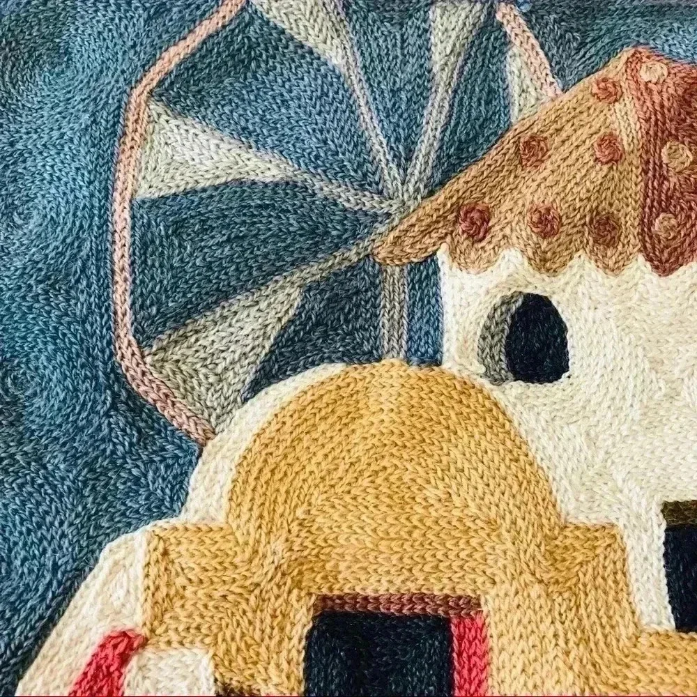 Vintage Hand Made Embroidered Wool Knit Pillow